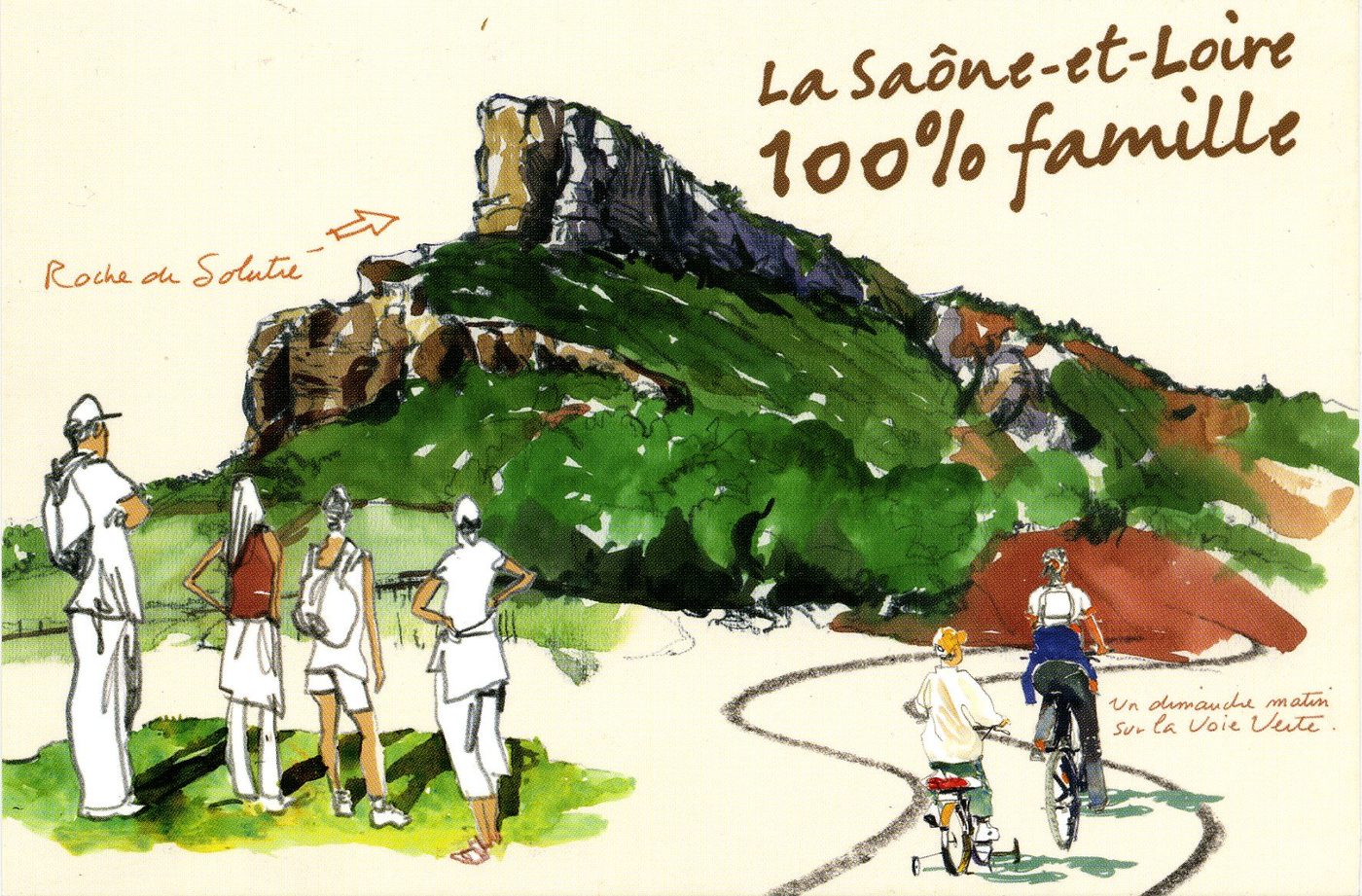 La Saône-et-Loire 100 % famille. La roche de Solutré. Un dimanche matin sur la voie verte.