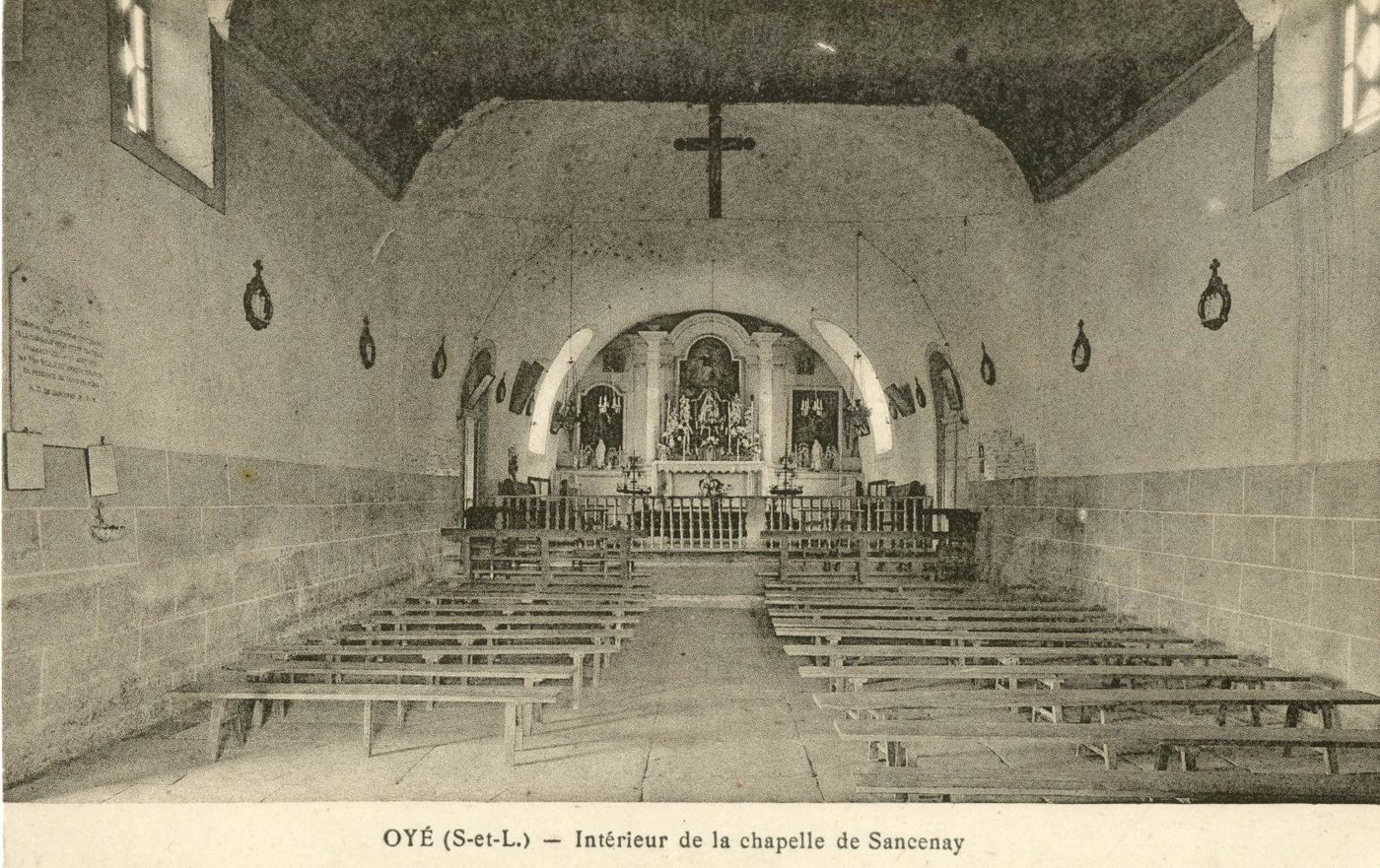 Oyé (Saône-et-Loire).- Intérieur de la chapelle de Sancenay.