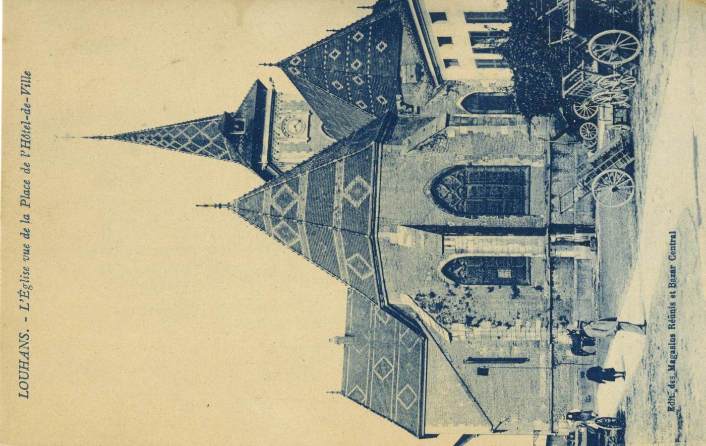 Louhans (Saône-et-Loire).- L'Eglise vue de la Place de l'Hôtel-de-Ville.
