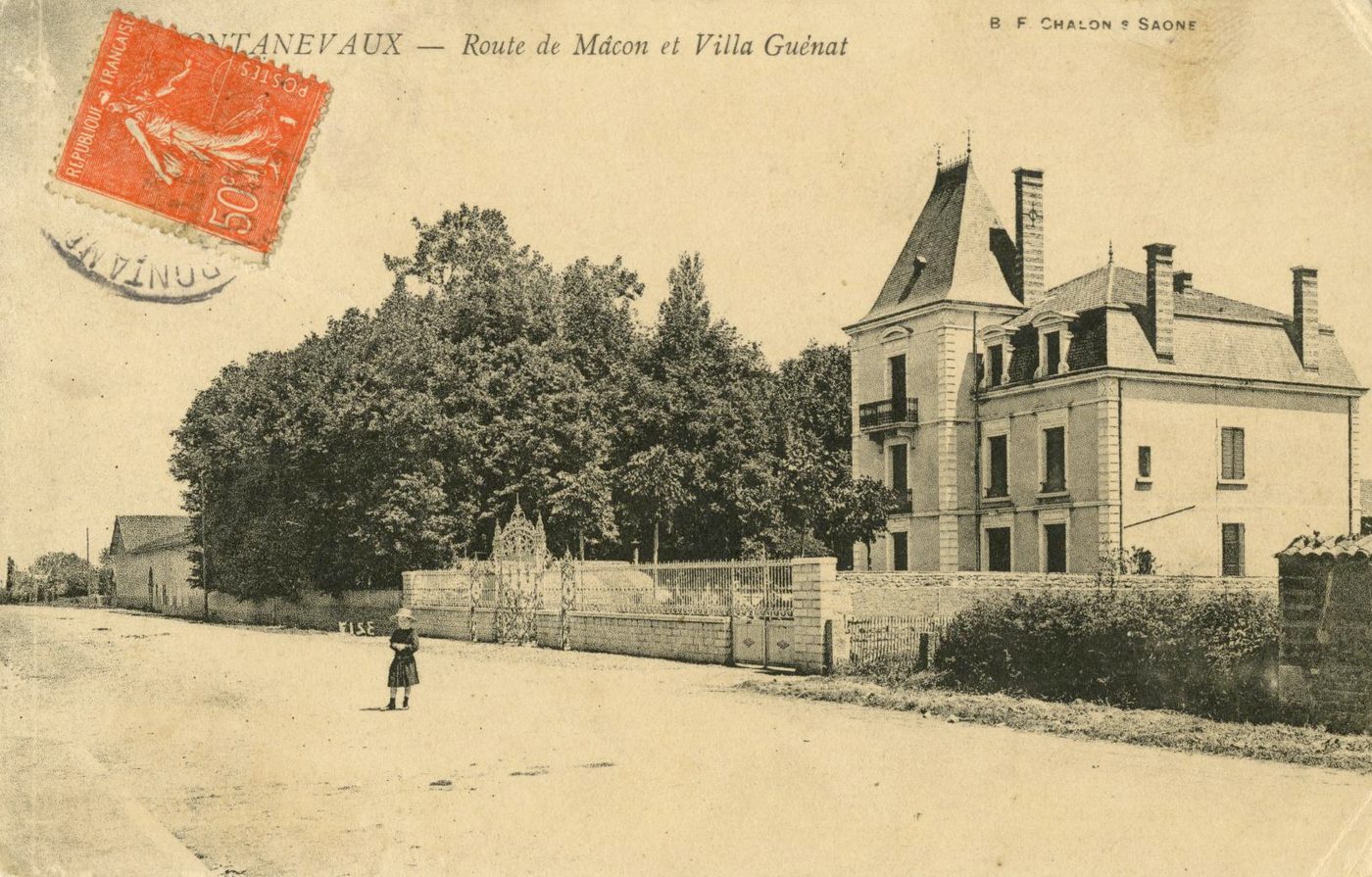 Pontanevaux (Saône-et-Loire).- Route de Mâcon et Villa Guénat.