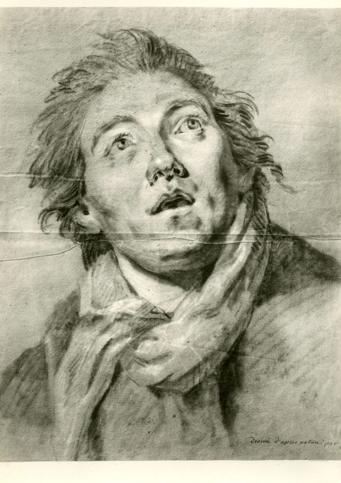 Tournus (Saône-et-Loire).- Musée Greuze, dessin original de Greuze. Crayon noir et craie.
