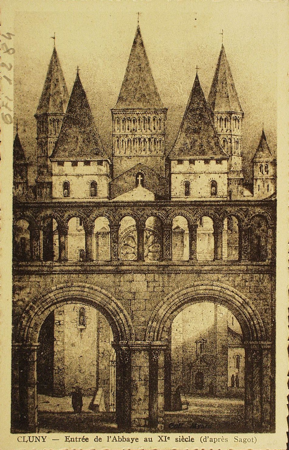 Cluny. Entrée de l'abbaye au XIe s. (d'après Sagot).