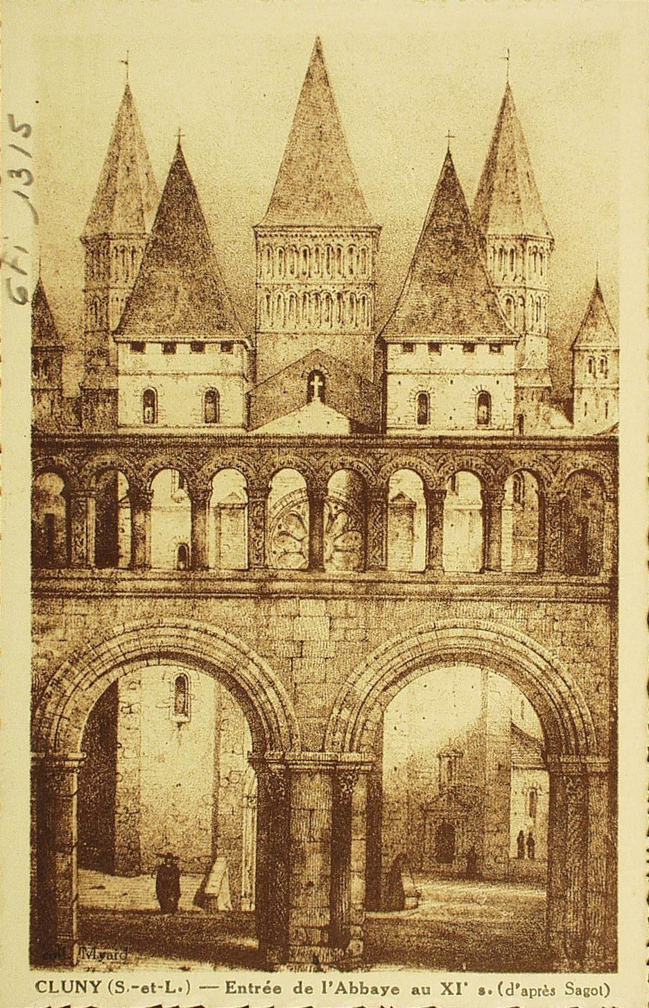 Cluny. Entrée de l'abbaye au XIe s. (d'après Sagot).