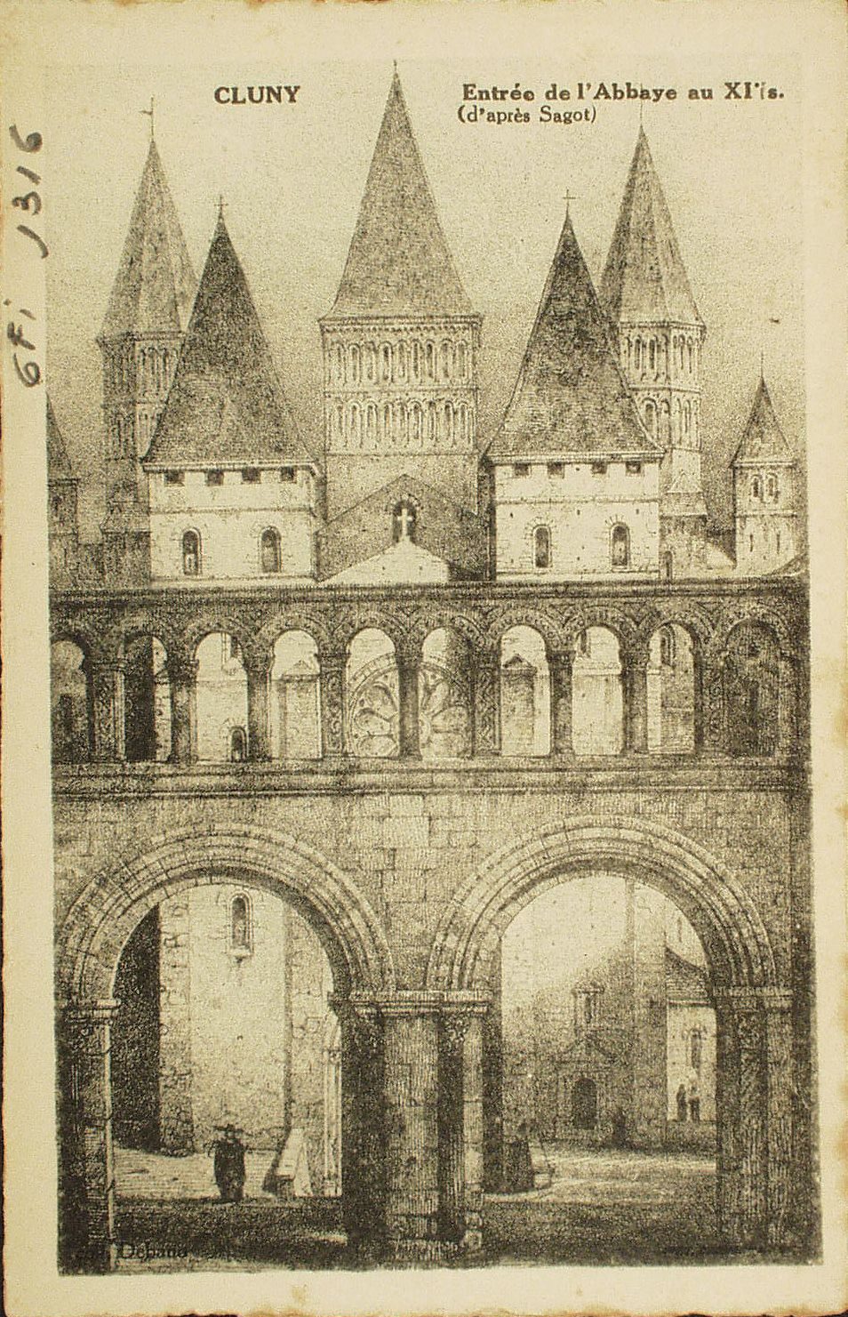 Cluny. Entrée de l'abbaye au XIe s. (d'après Sagot).