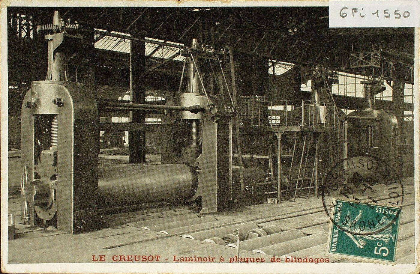 Le Creusot. Laminoir à plaques de blindages.