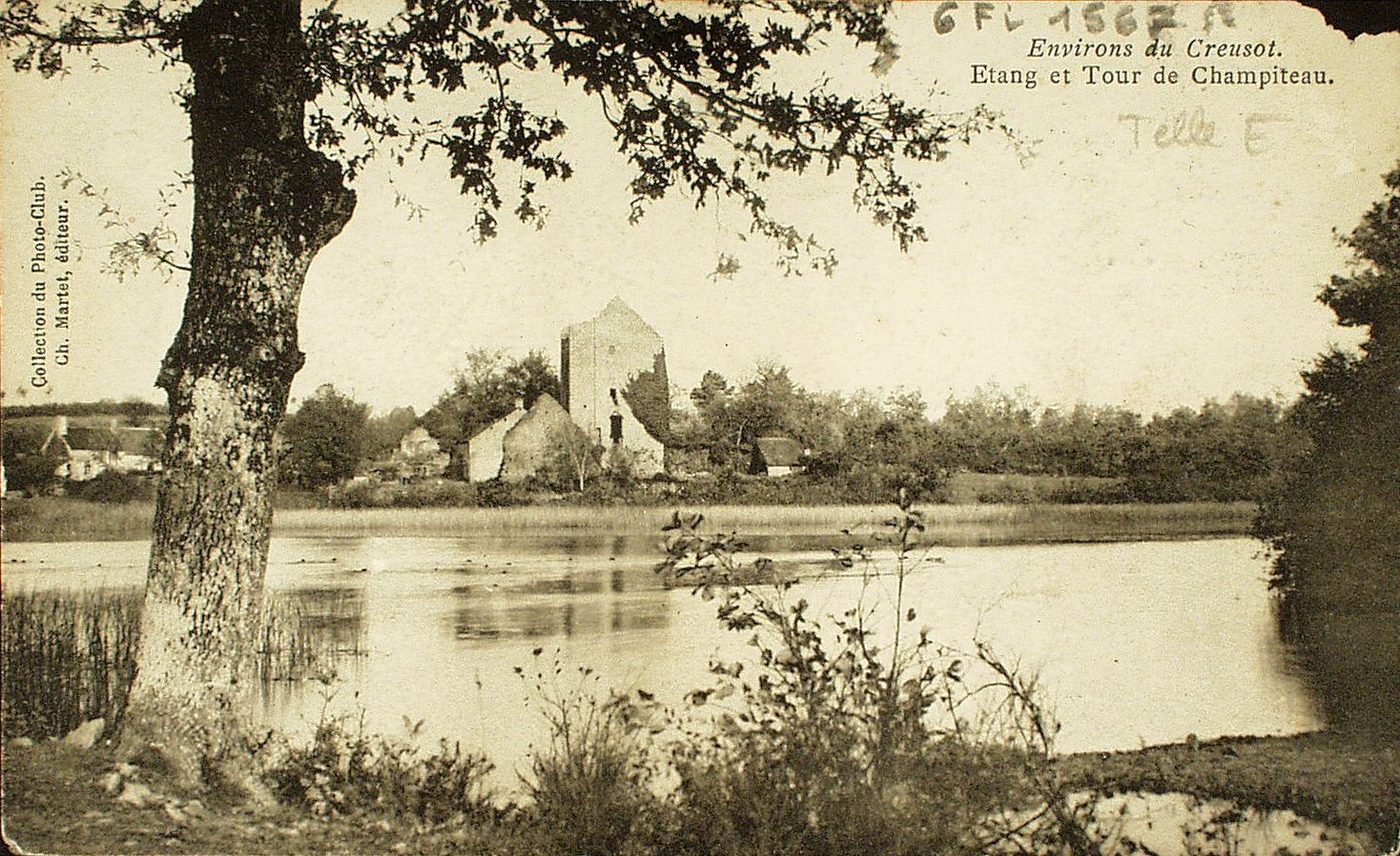 Environs du Creusot. Etang et tour de Champiteau.