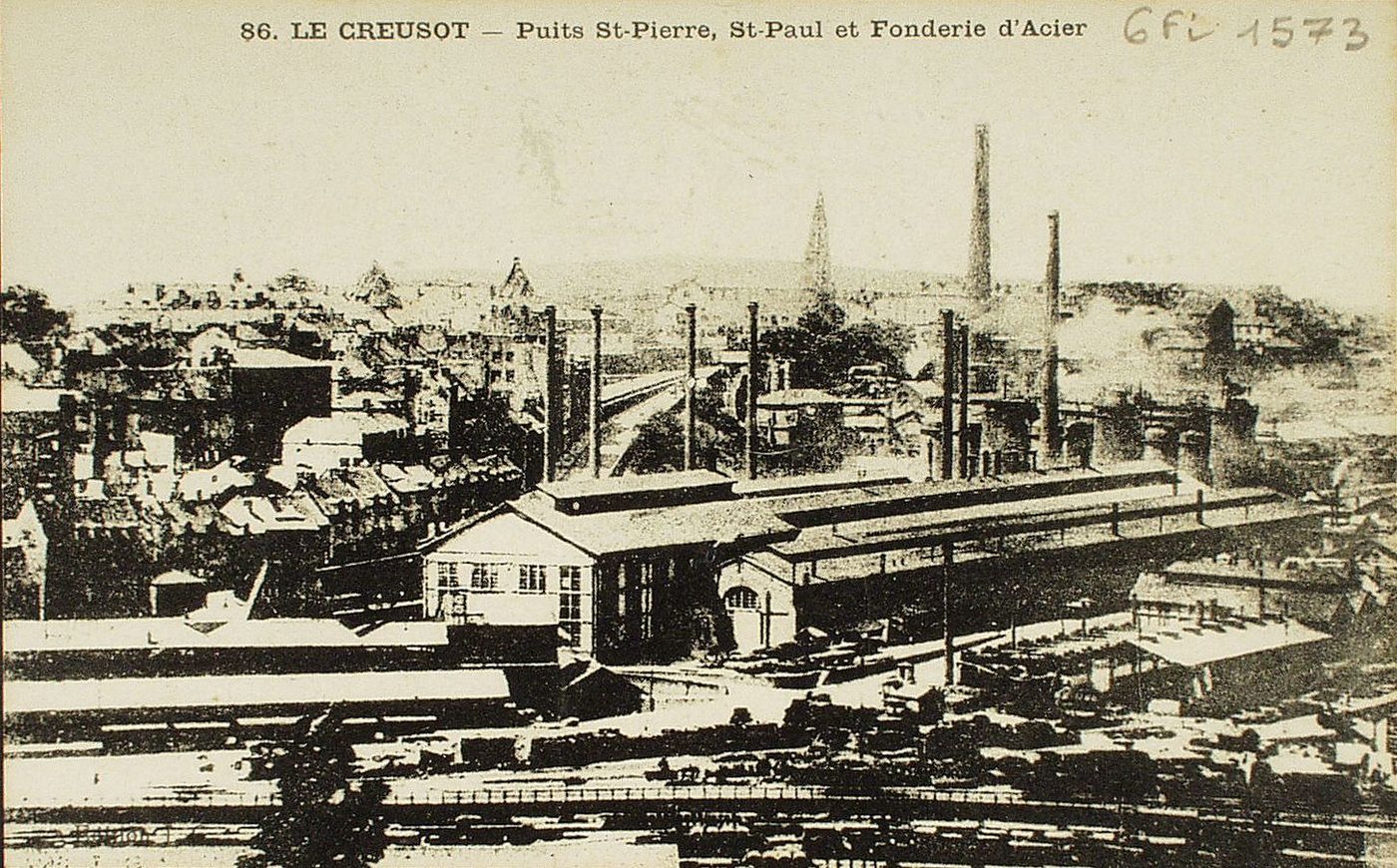 Le Creusot. Puits Saint-Pierre, Saint-Paul et fonderie d'acier.
