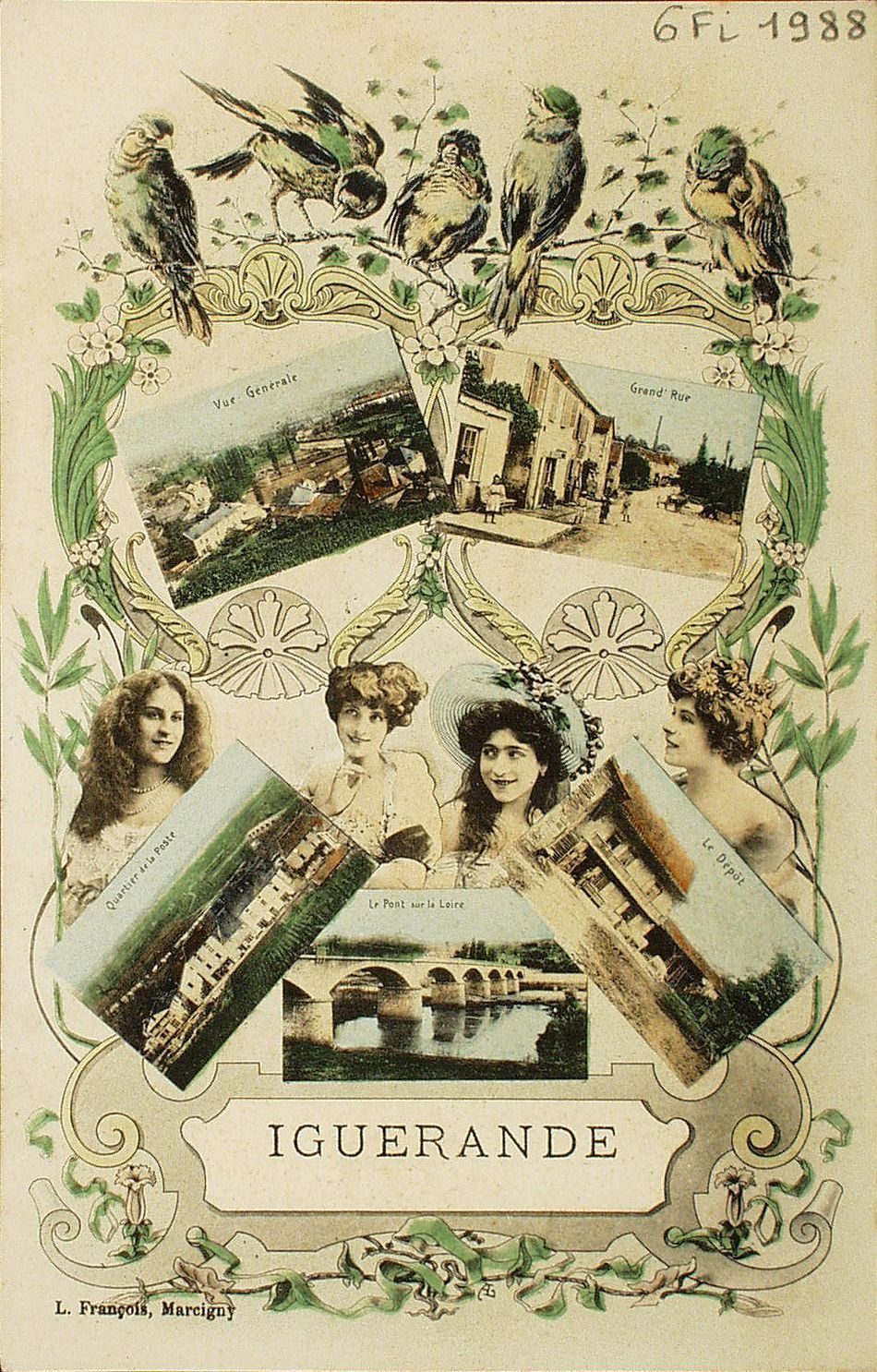 Iguerande. Vue générale. Grande rue. Quartier de la poste. Le pont sur la Loire. Le dépôt.