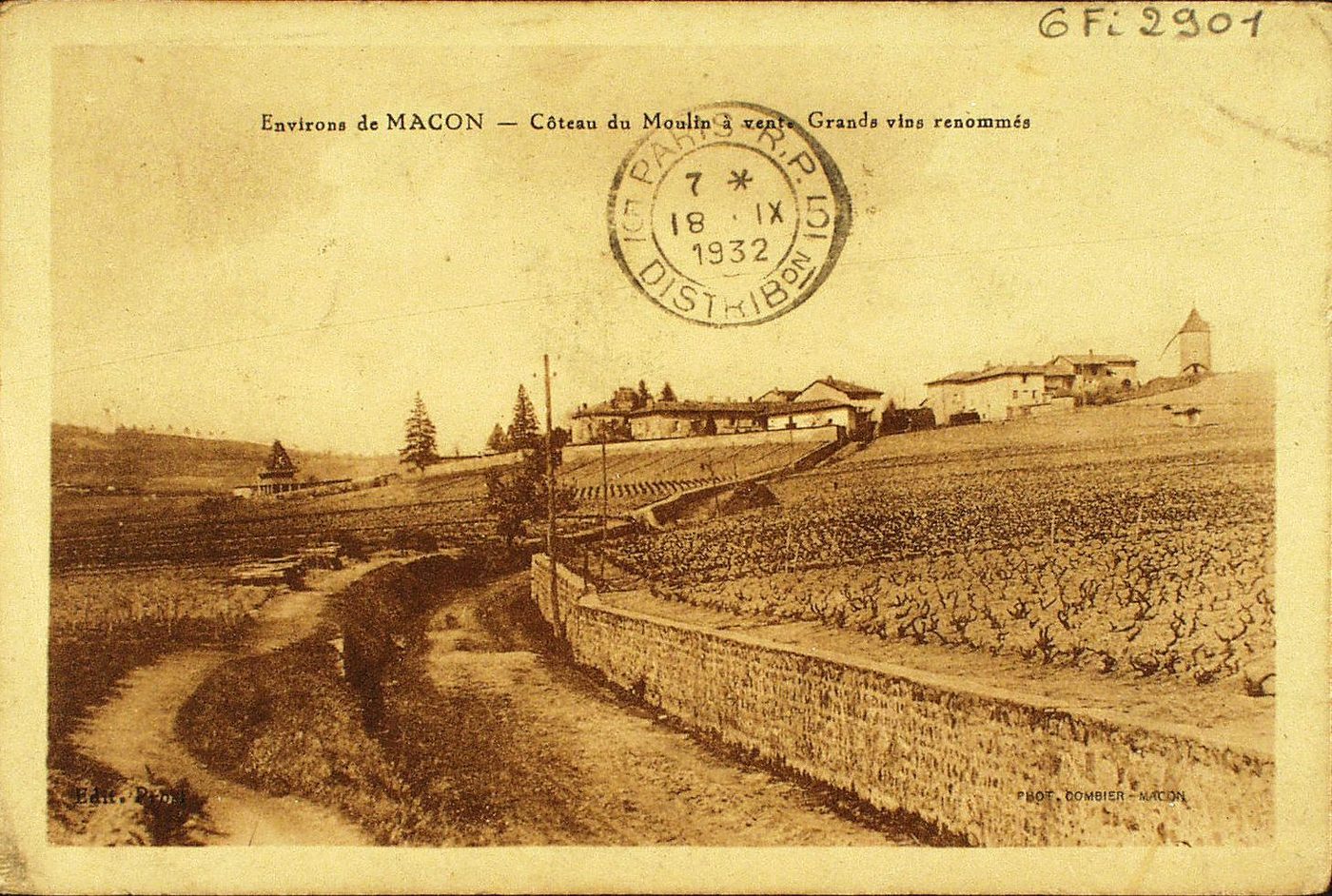 Environs de Mâcon. Côteau du Moulin à vent. Grands vins renommés.