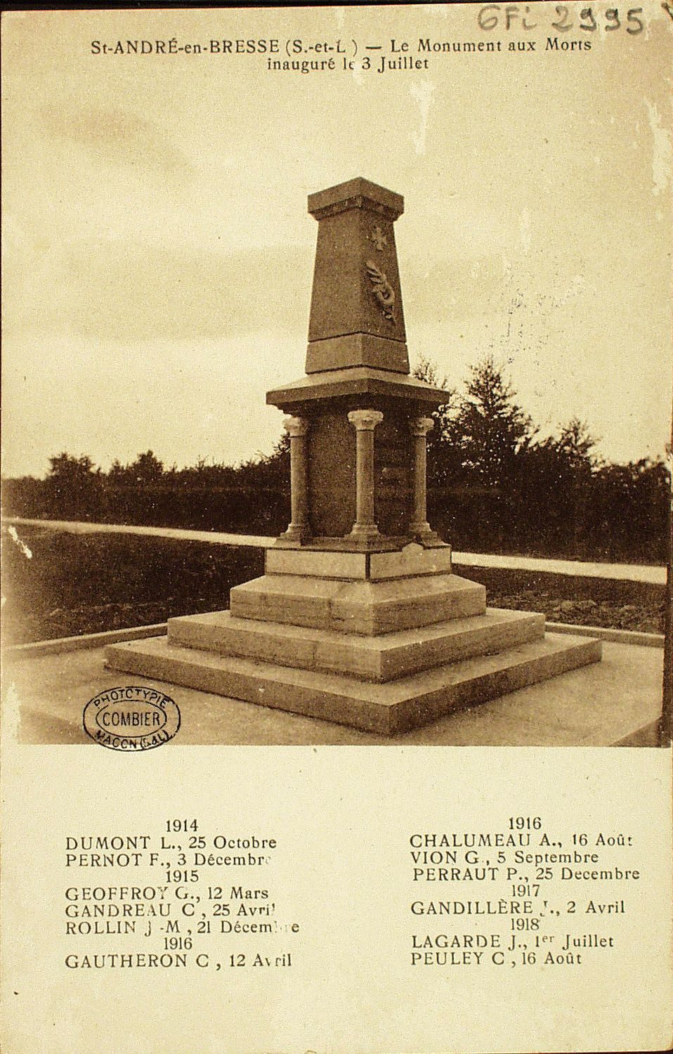 Saint-André-en-Bresse. Le monument aux morts inauguré le 3 juillet.