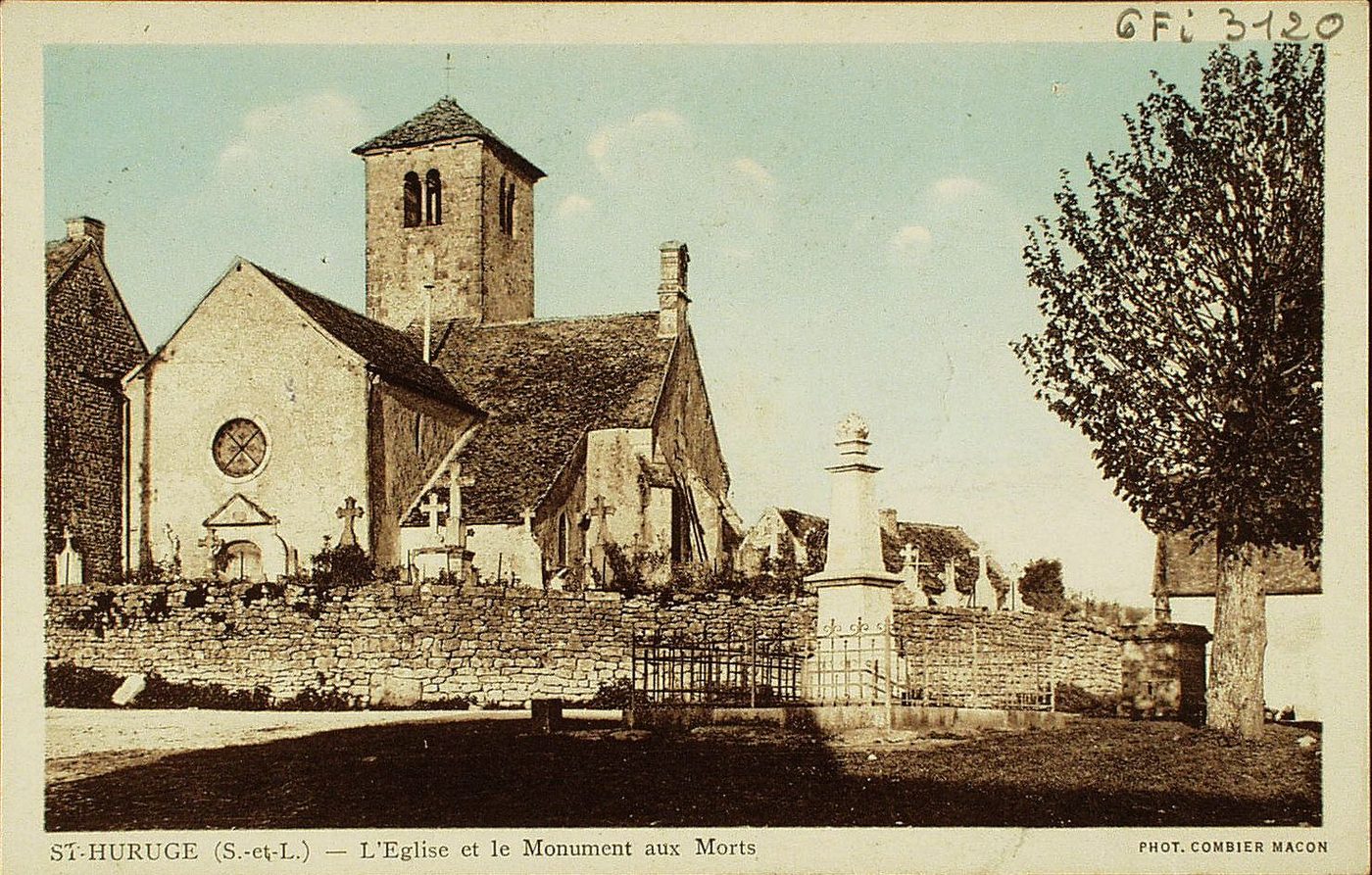 Saint-Huruge. L'église et le monument aux morts.