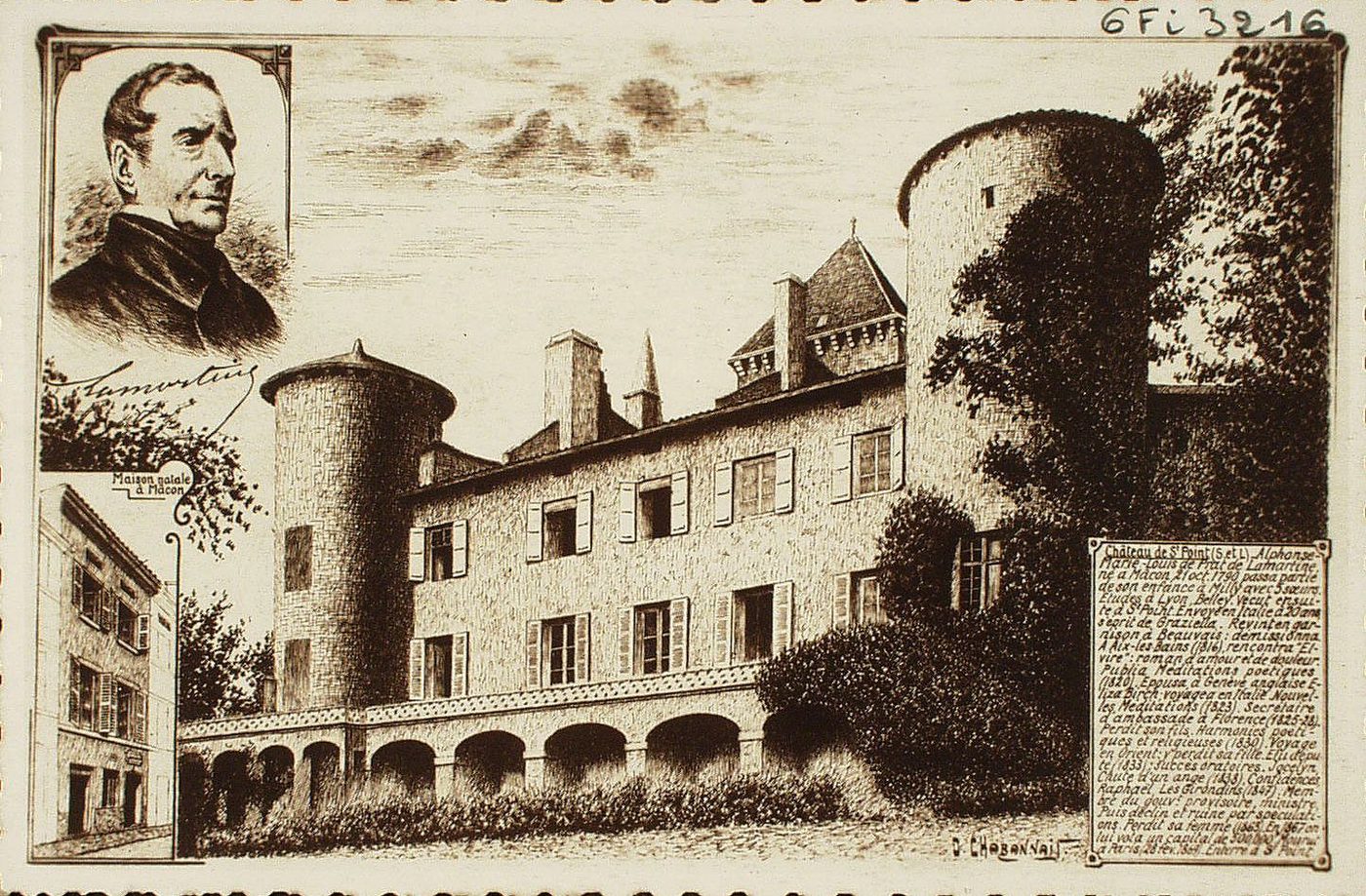 Lamartine. Maison natale à Mâcon. Château de Saint-Point.