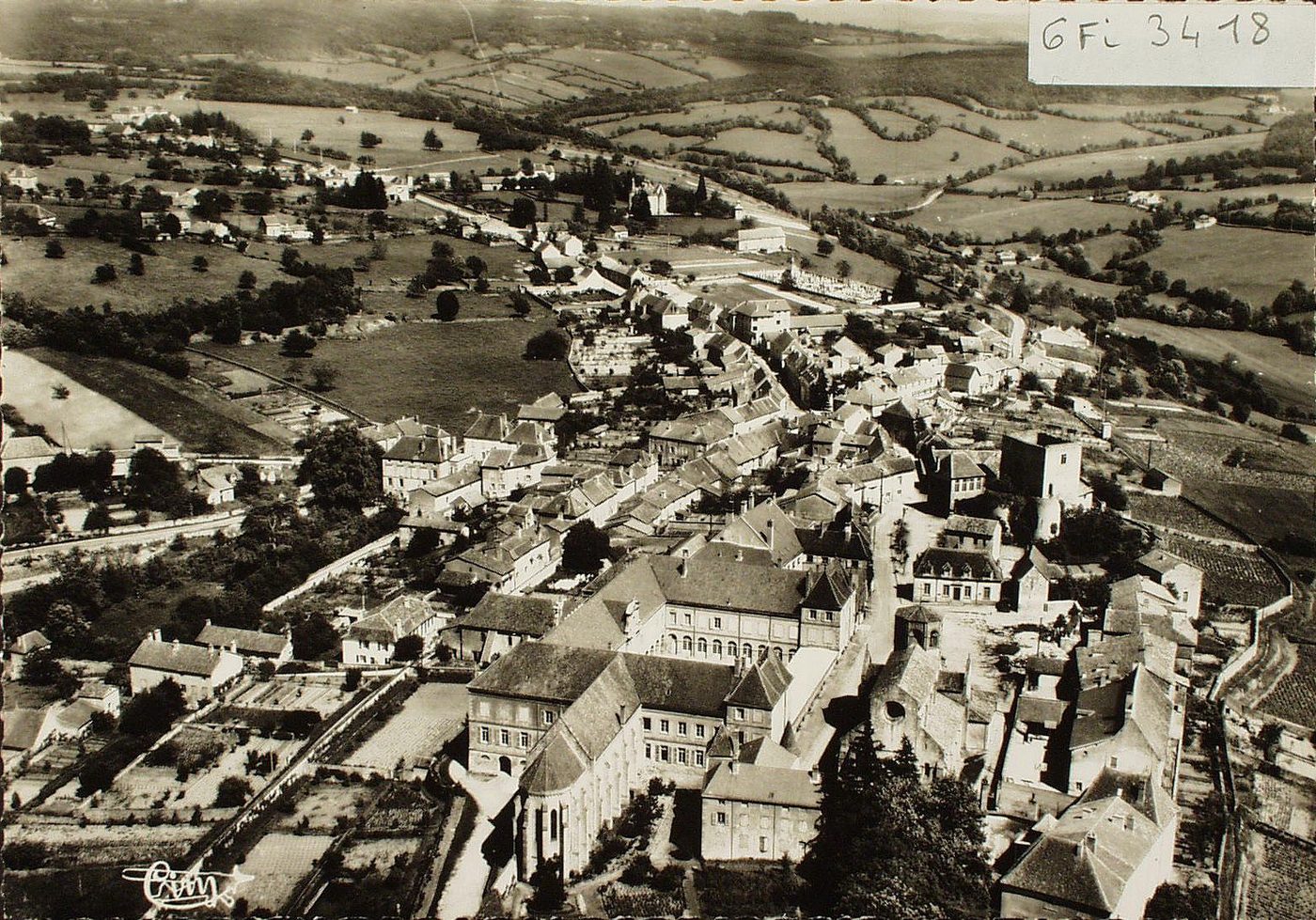 Semur-en-Brionnais. Vue générale aérienne et le séminaire.