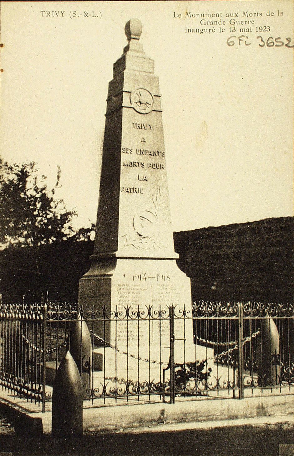 Trivy. Le monument aux morts de la Grande Guerre inauguré le 13 mai 1923.