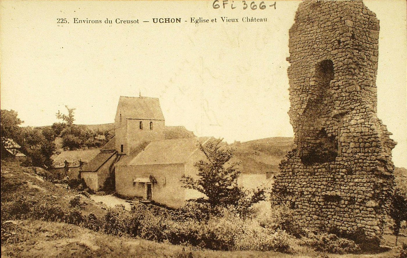 Environs du Creusot. Uchon. Eglise et vieux château.
