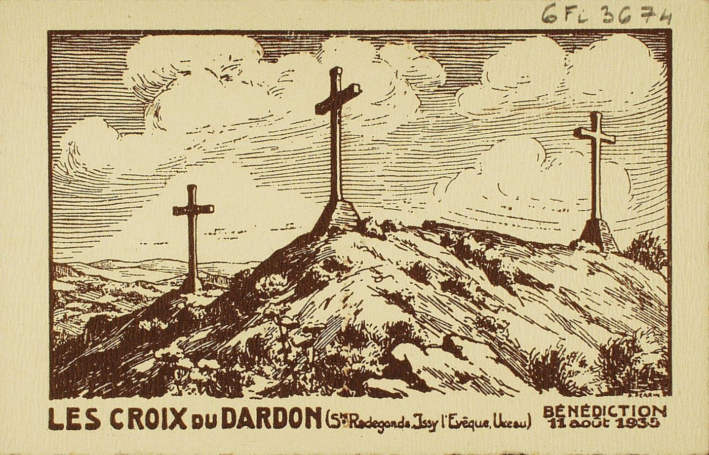 Les Croix du Dardon (Sainte-Radegonde. Issy l'Evêque, Uxeau). Bénédiction 11 août 1935.