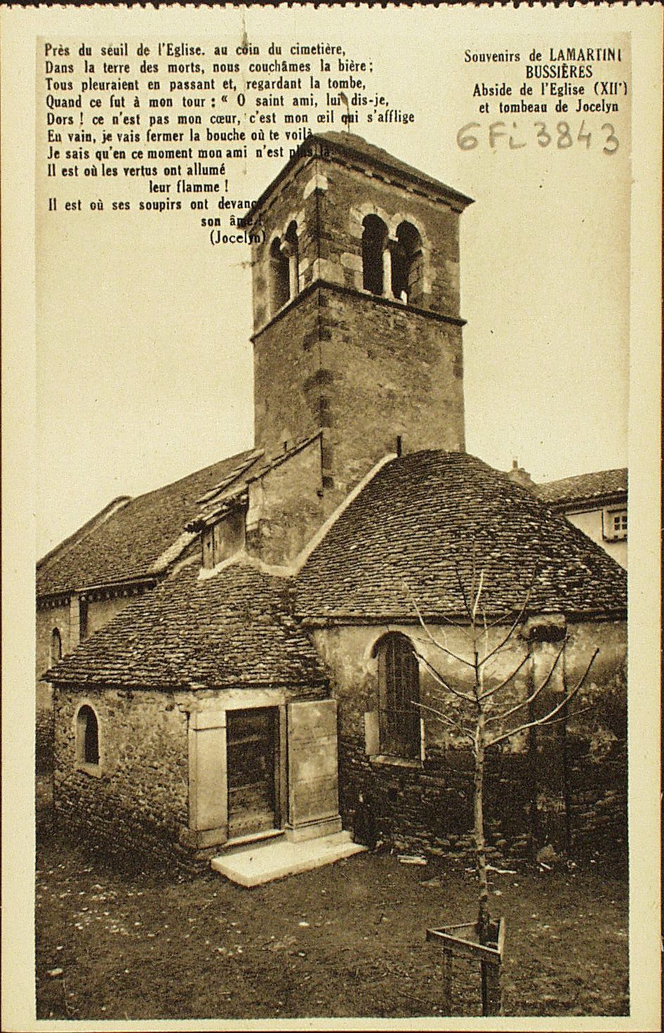 Souvenirs de Lamartine. Bussières. Abside de l'église (XIIe s.) et tombeau de Jocelyn.