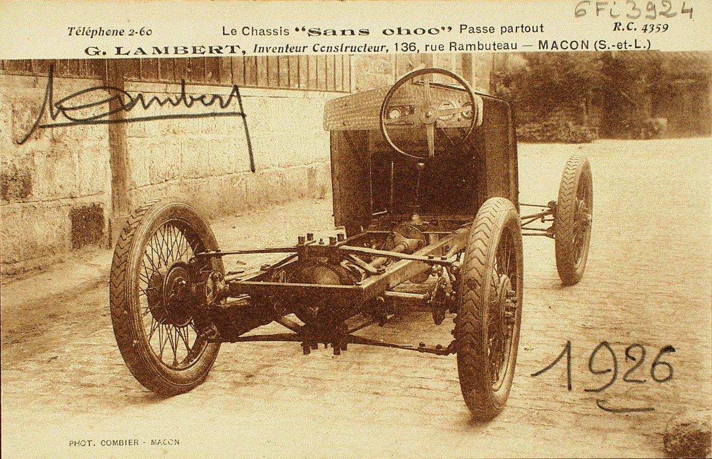 Le chassis "sans choc" passe partout. G. Lambert, inventeur constucteur, 136, rue Rambuteau, Mâcon.