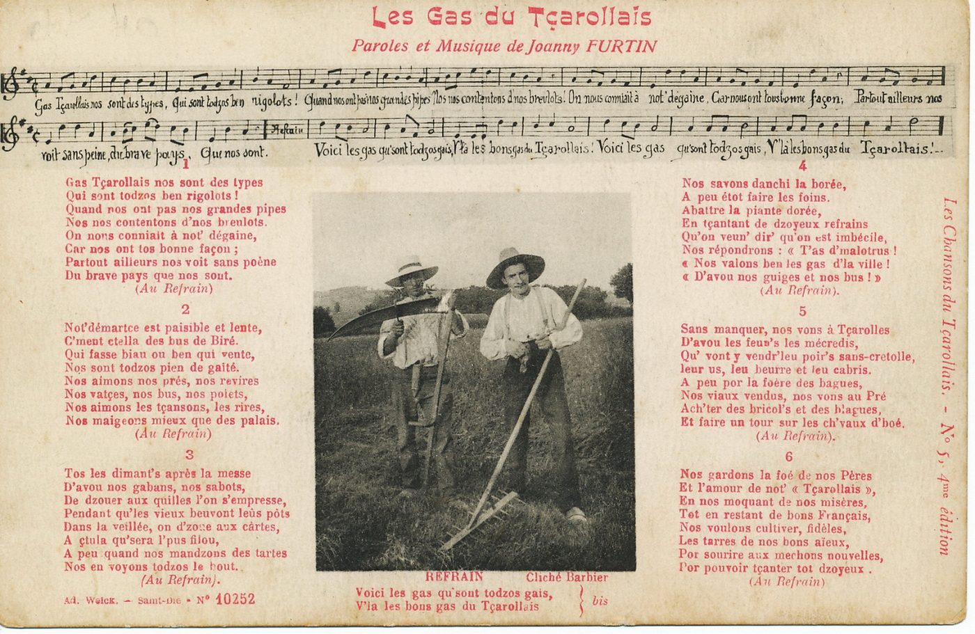 Les gas du Tçarollais. Paroles et musique de Joanny Furtin.