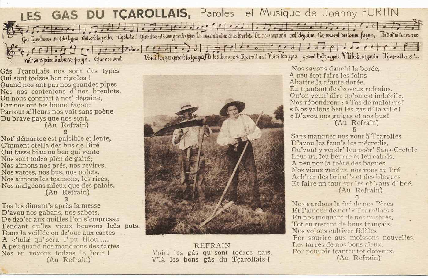 Les gas du Tçarollais, paroles et musique de Joanny Furtin.