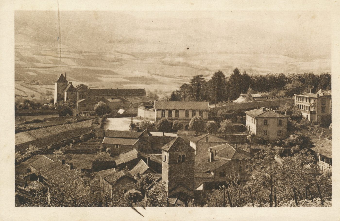 Berzé-la-Ville. Le château des moines, au fond le bois des pierres. Alt 599 m.