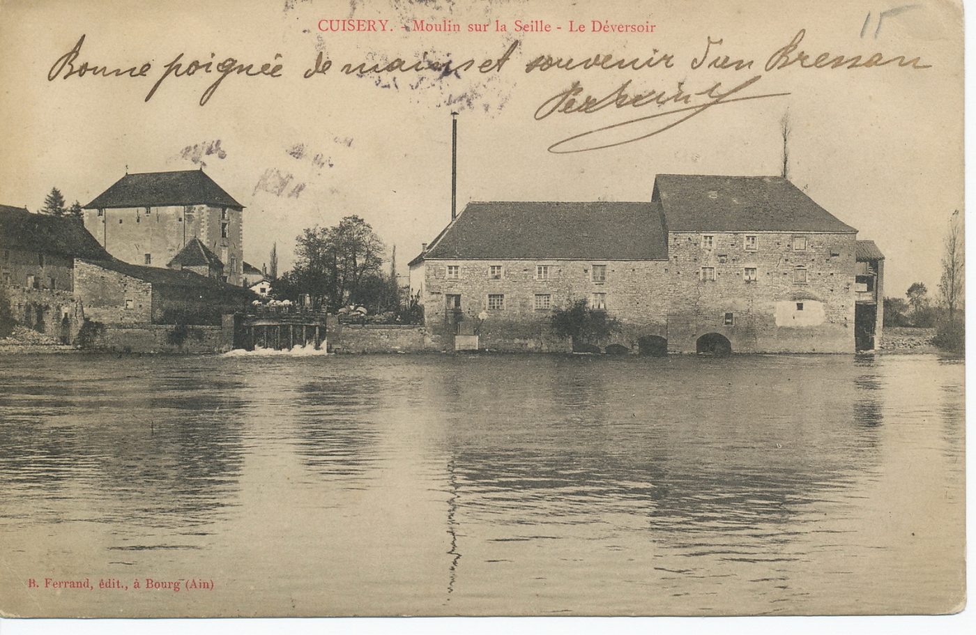 Cuisery. Moulin sur la Seille. Le déversoir.