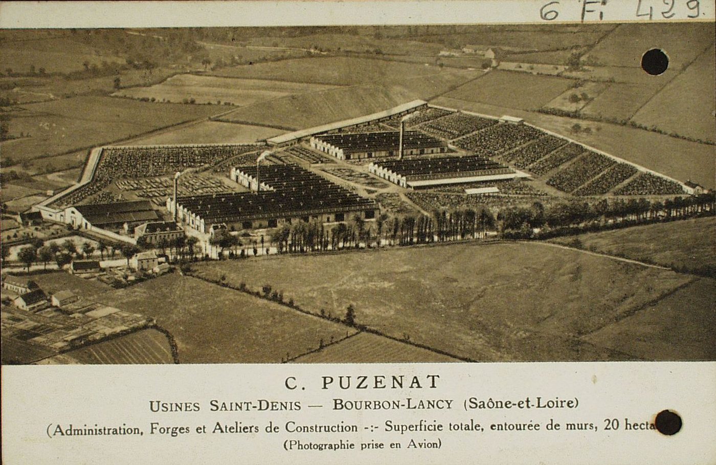 Usines Saint-Denis. Bourbon-Lancy (administration, forges et ateliers de construction : superficie totale, entourée de murs, 20 hectares)