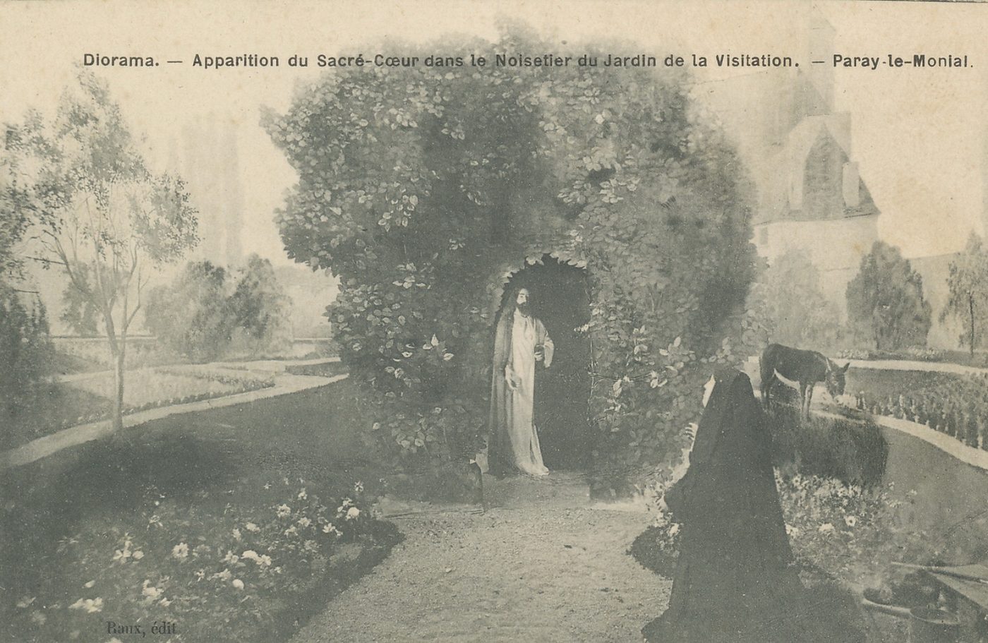 Paray-le-Monial. Diorama. Apparition du Sacré-Coeur dans le noisetier du jardin de la Visitation.