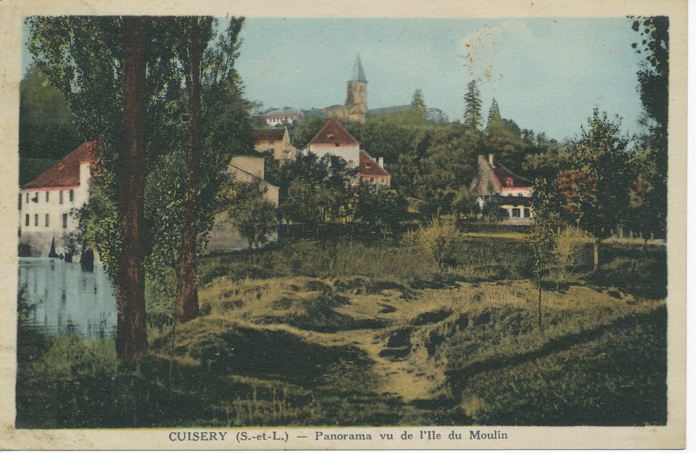 Cuisery. Panorama vu de l'Ile du Moulin.