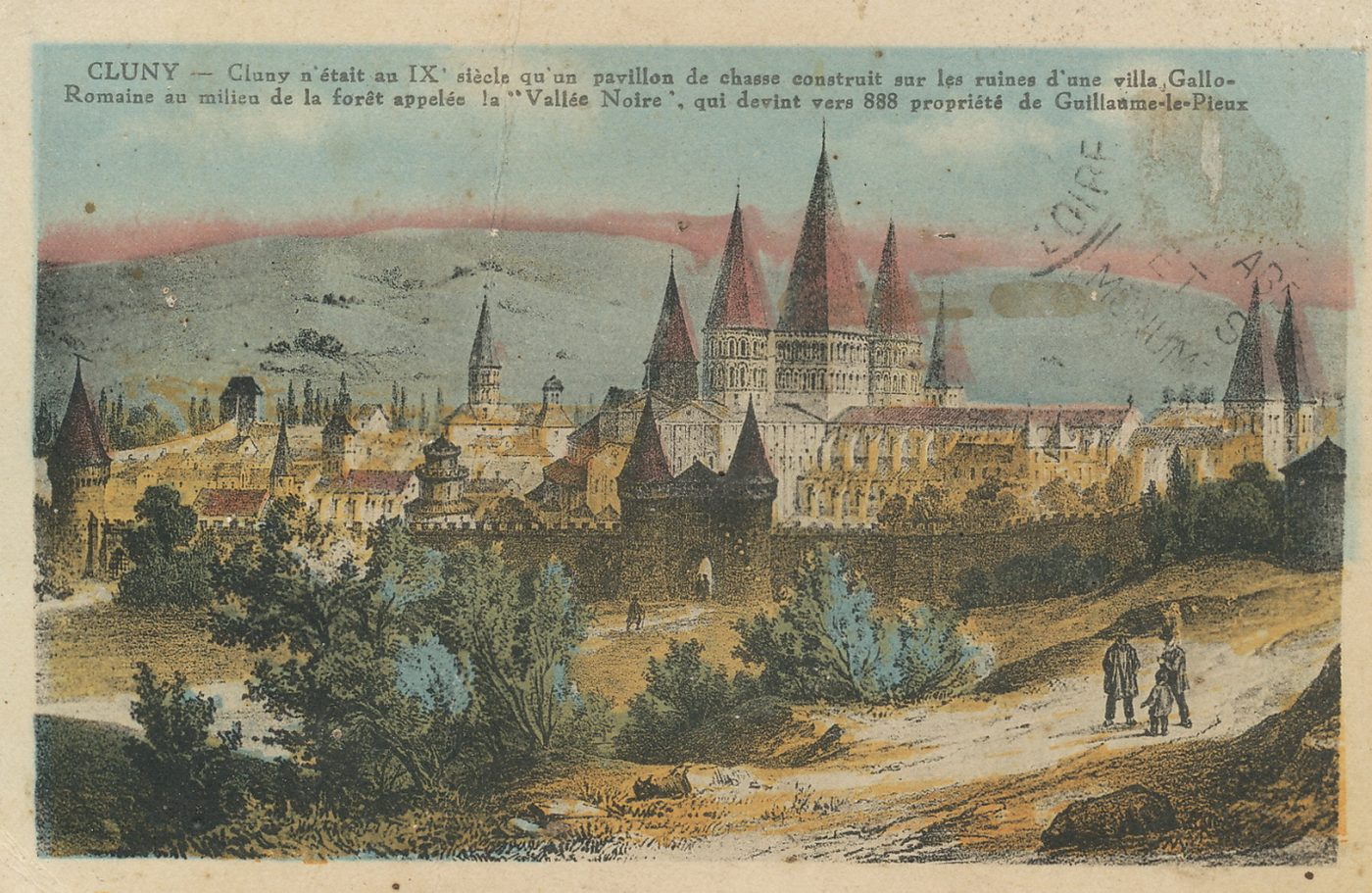Cluny n'était au IXe s. qu'un pavillon de chasse construit sur les ruines d'une villa Gallo-Romaine au milieu de la forêt appelée la "Vallée Noire", qui devint vers 888 propriété de Guillaume-le-Pieux.