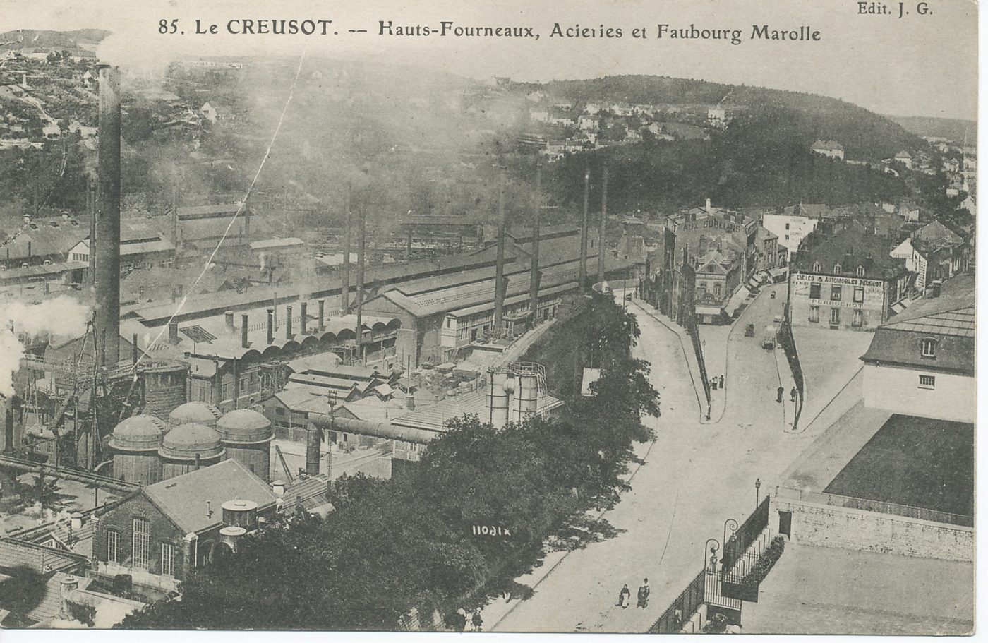 Le Creusot. Hauts fourneaux, aciéries et faubourg Marolle.