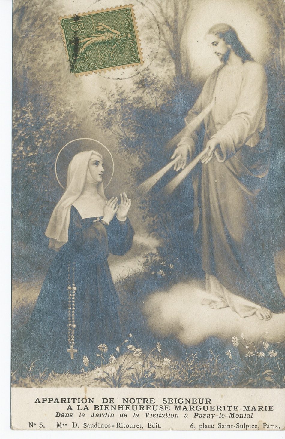 Apparition de Notre Seigneur à la bienheureuse Marguerite-Marie. Dans le jardin de la Visitation à Paray-le-Monial.