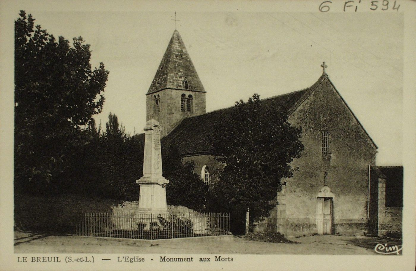 Le Breuil. L'église. Monument aux morts.