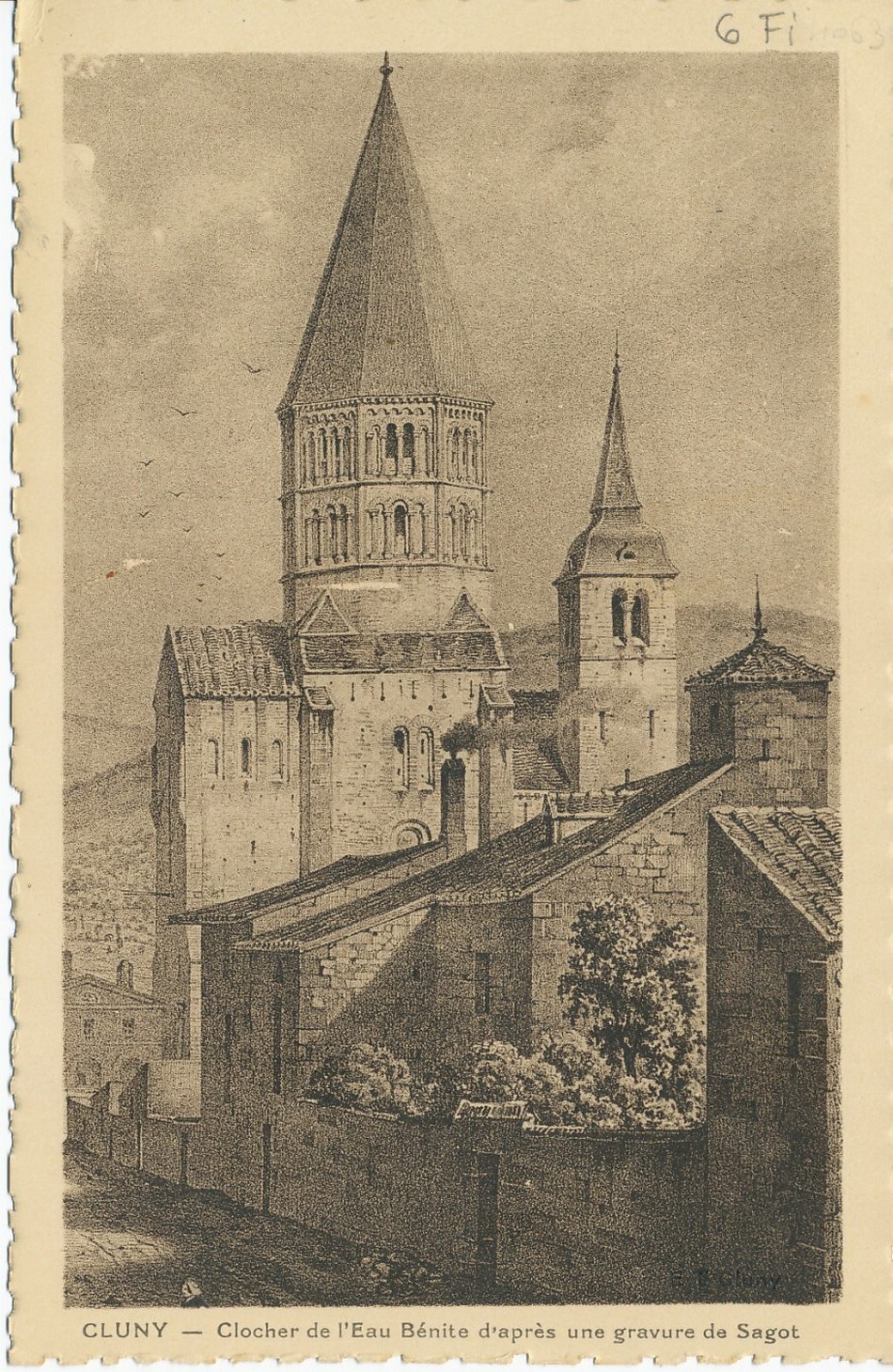 Cluny. Clocher de l'eau bénite d'après une gravure de Sagot.