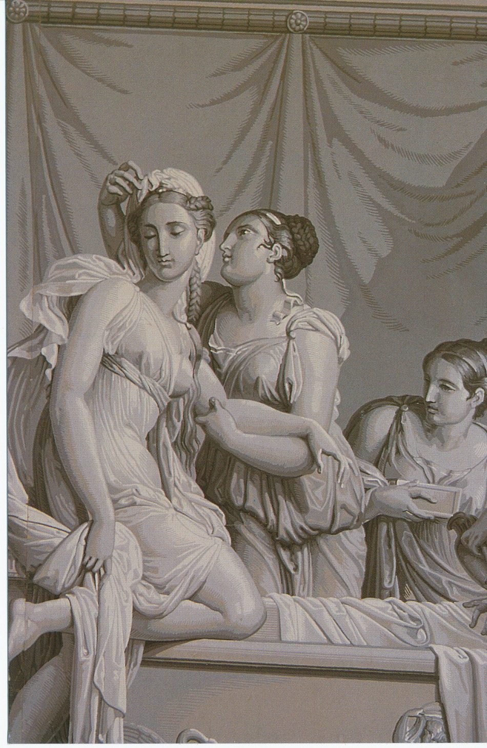 Histoire de Psyché, manufacture Joseph Dufour, 1815, réédition Desfossé et Karth, lés 5-8 : le bain de psyché (détail).