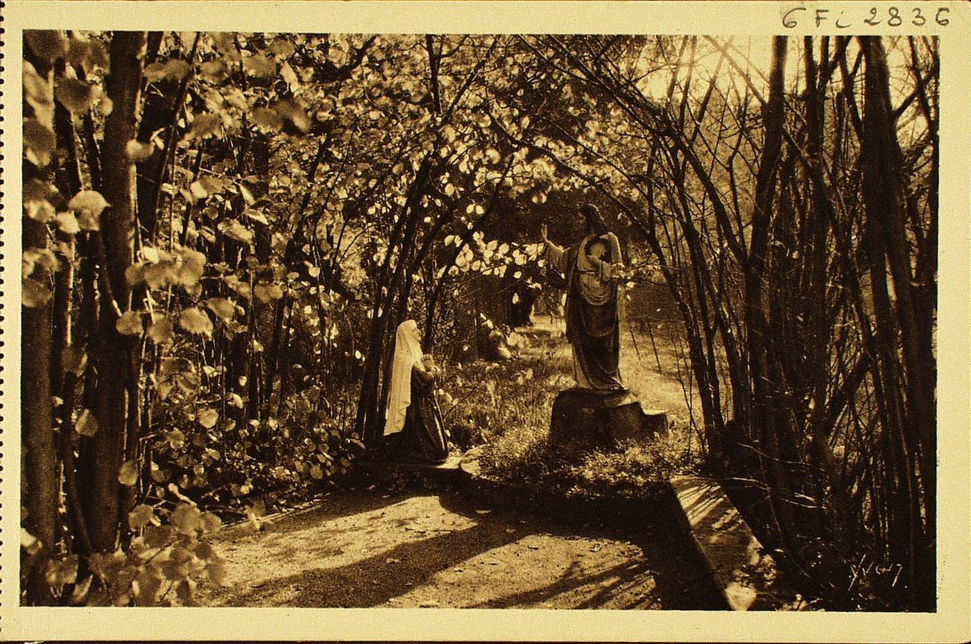 La douce France. Paray-le-Monial (Saône-et-Loire). Jardin du monastère de la Visitation. Bosquet de noisetiers où eurent lieu les apparitions qui précédèrent la profession de sainte Marguerite-Marie Alacoque le 6 novembre 1672.
