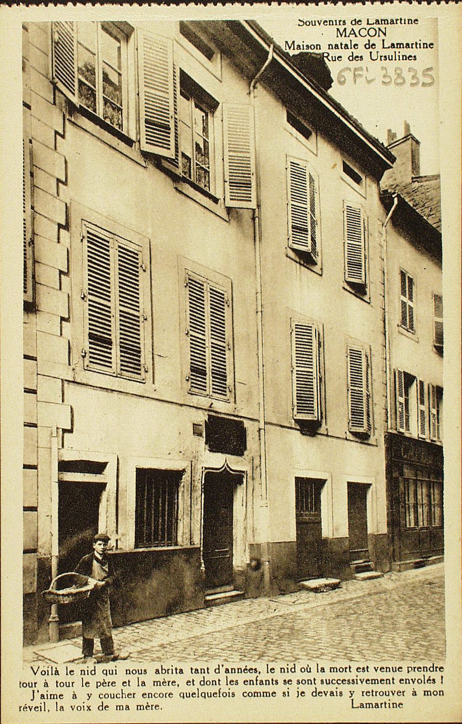 Souvenir de Lamartine. Mâcon. Maison natale de Lamartine. Rue des Ursulines.