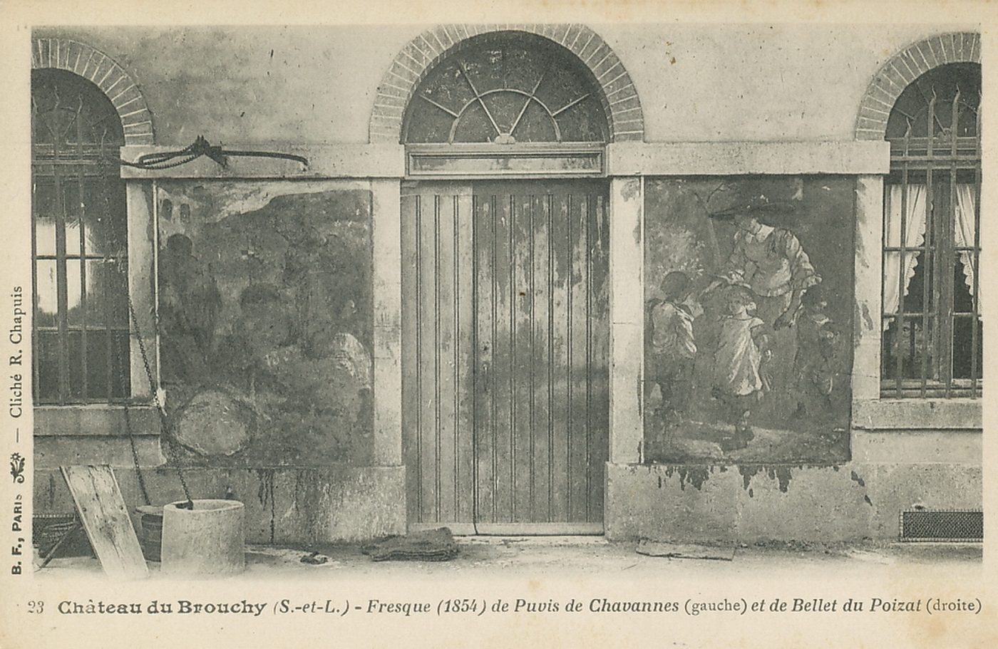 Château du Brouchy. Fresque (1854) de Puvis de Chavannes (gauche) et de Bellet du Poizat (droite).