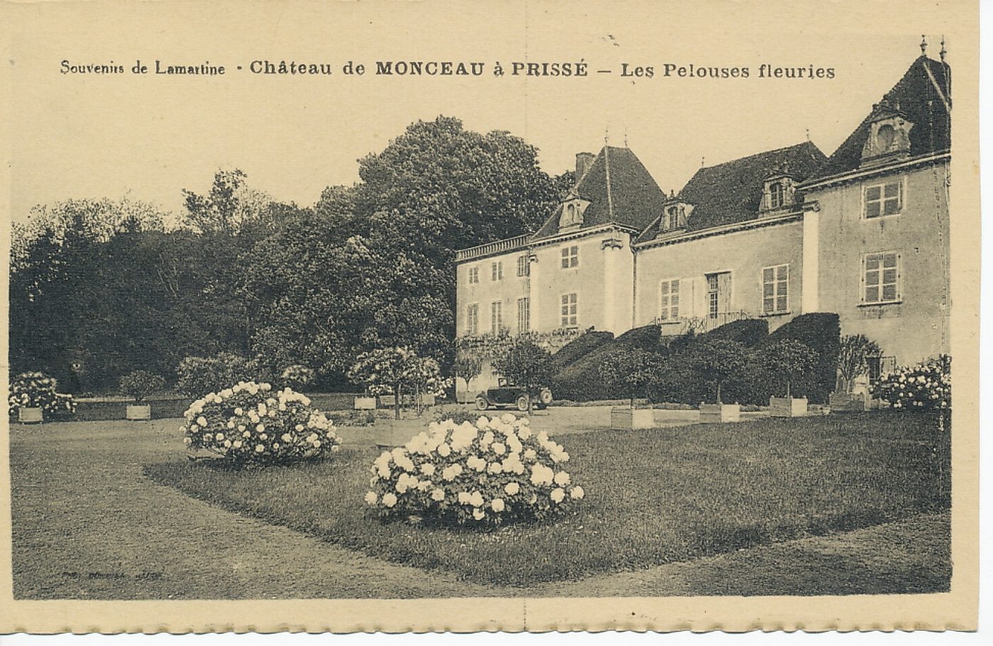 Souvenirs de Lamartine. Château de Montceau à Prissé. Les pelouses fleuries.