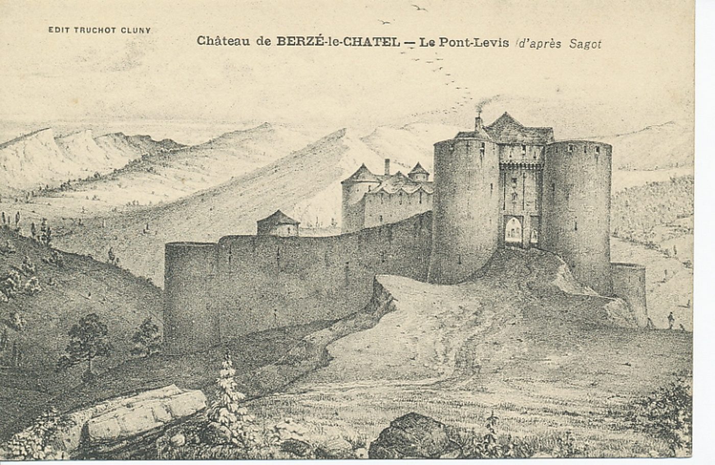 Château de Berzé-le-Châtel. Le pont-levis (d'après Sagot).