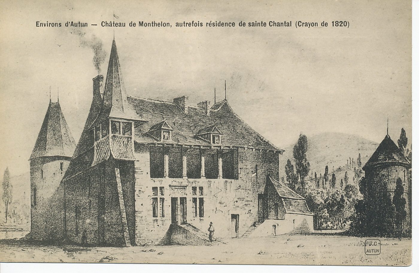 Environs d'Autun. Château de Monthelon, autrefois résidence de sainte Chantal (crayon de 1820).