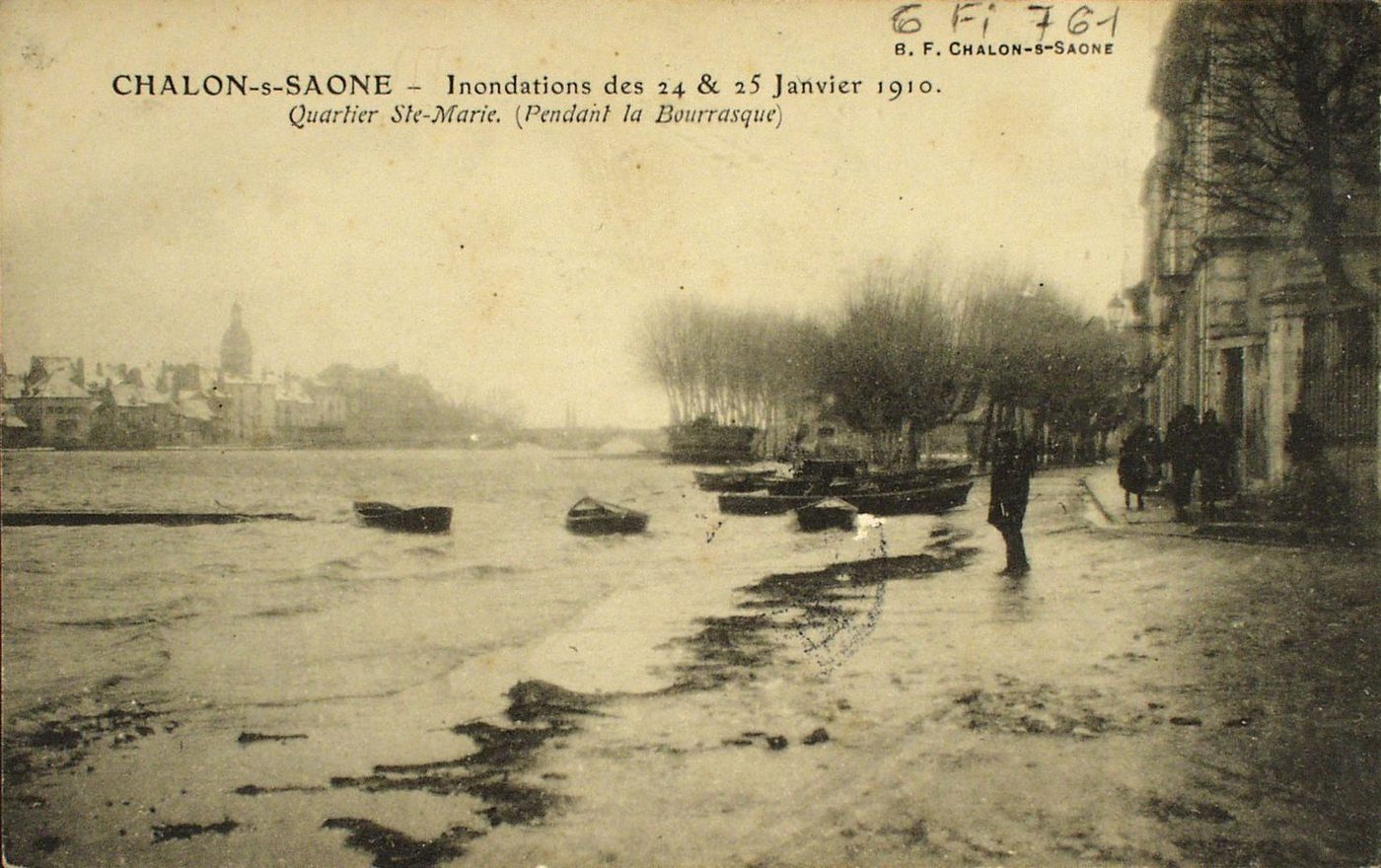 Chalon-sur-Saône. Inondations des 24 et 25 janvier 1910. Quartier Sainte-Marie (pendant la bourrasque).
