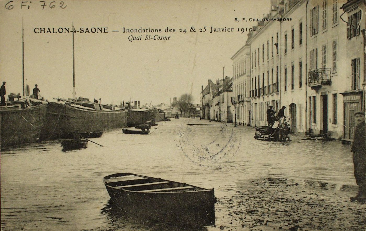 Chalon-sur-Saône. Inondations des 24 et 25 janvier 1910. Quai Saint-Cosme.