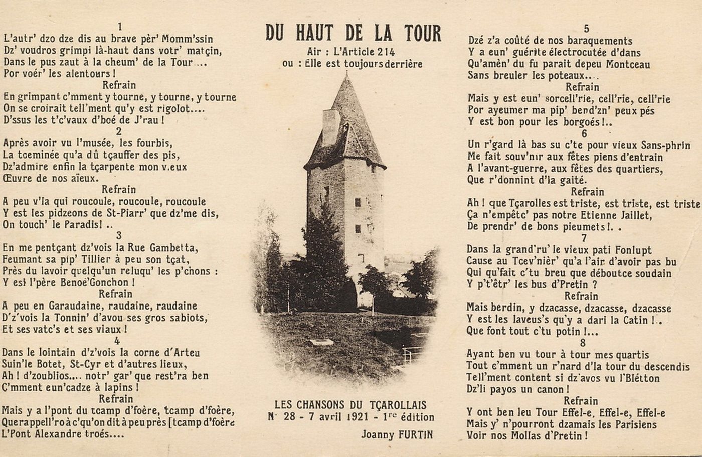 Les chansons du tçarollais, n° 28, 7 avril 1921, 1ère édition de Joanny Furtin.