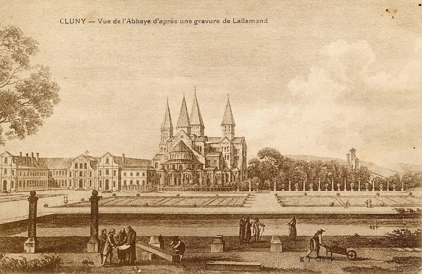 Cluny. Vue de l'abbaye d'après une gravure de Lallemand.