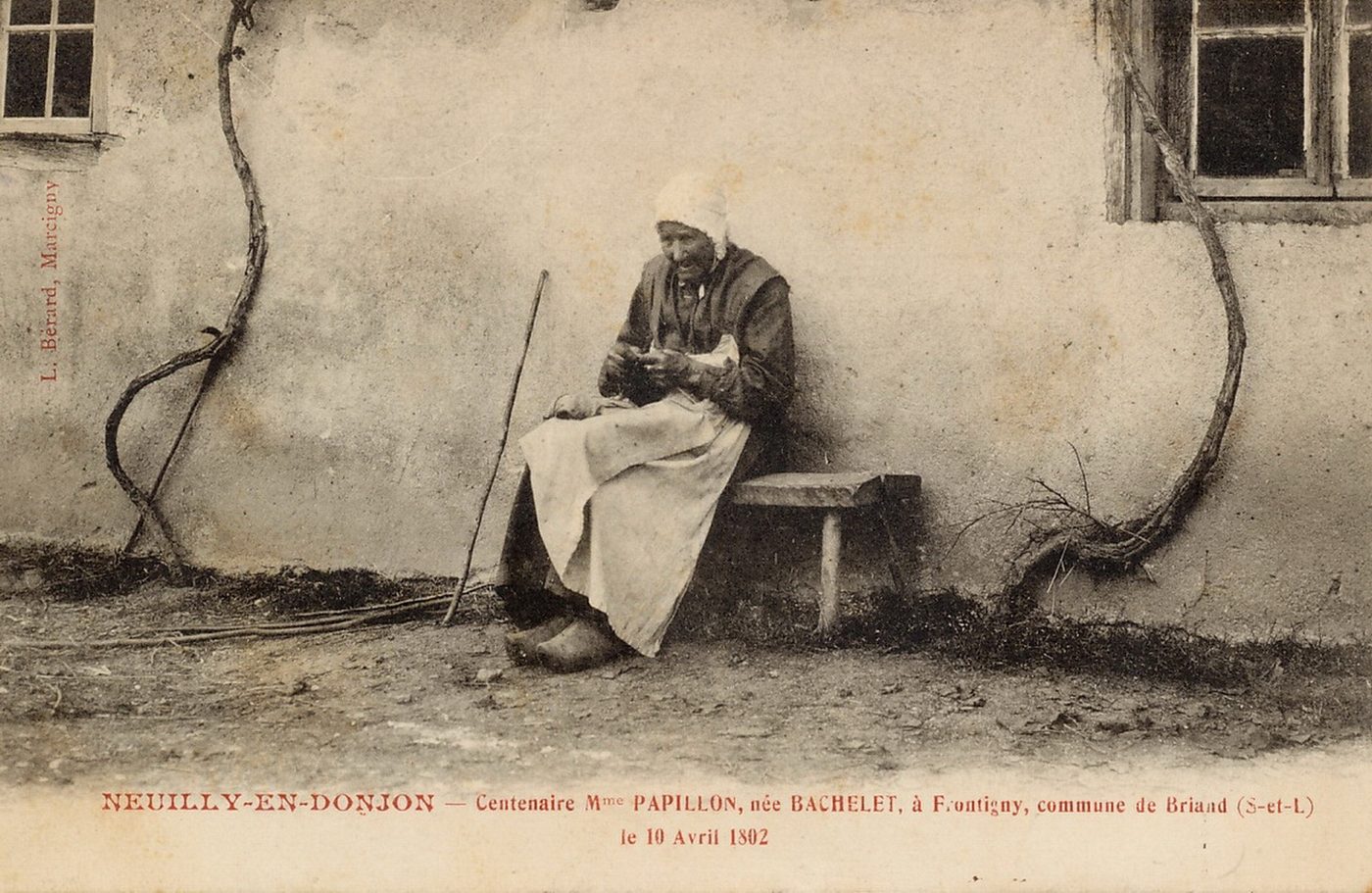 Neuilly-en-Donjon. Centenaire Mme Papillon, née Bachelet, à Frontigny, commune de Briand le 10 avril 1802.