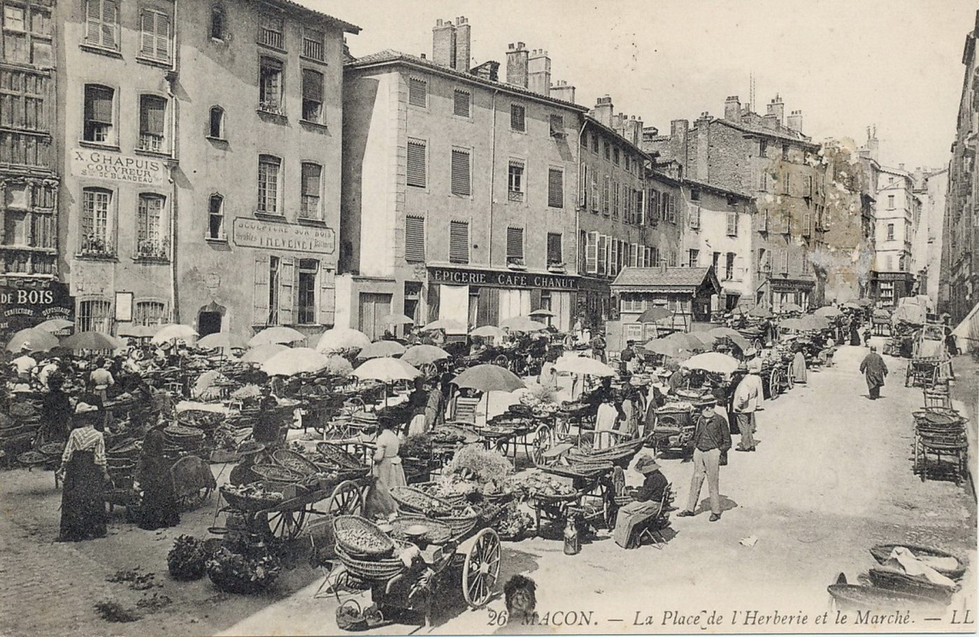 Mâcon. La place de l'herberie et le marché.