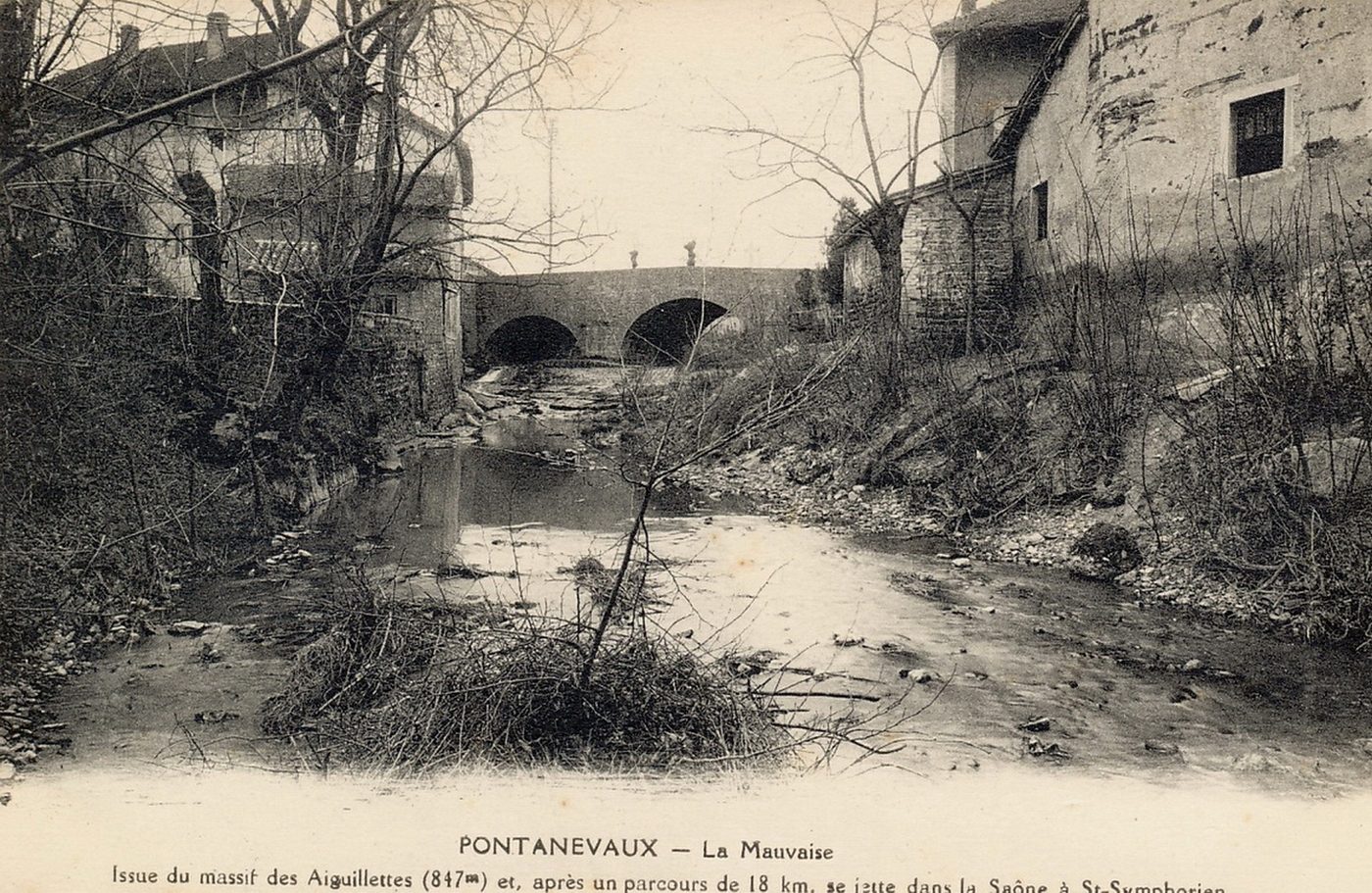Pontanevaux. La Mauvaise. Issue du massif des Aiguillettes (847 m) et après un parcours de 18 km se jette dans la Saône à Saint-Symphorien.