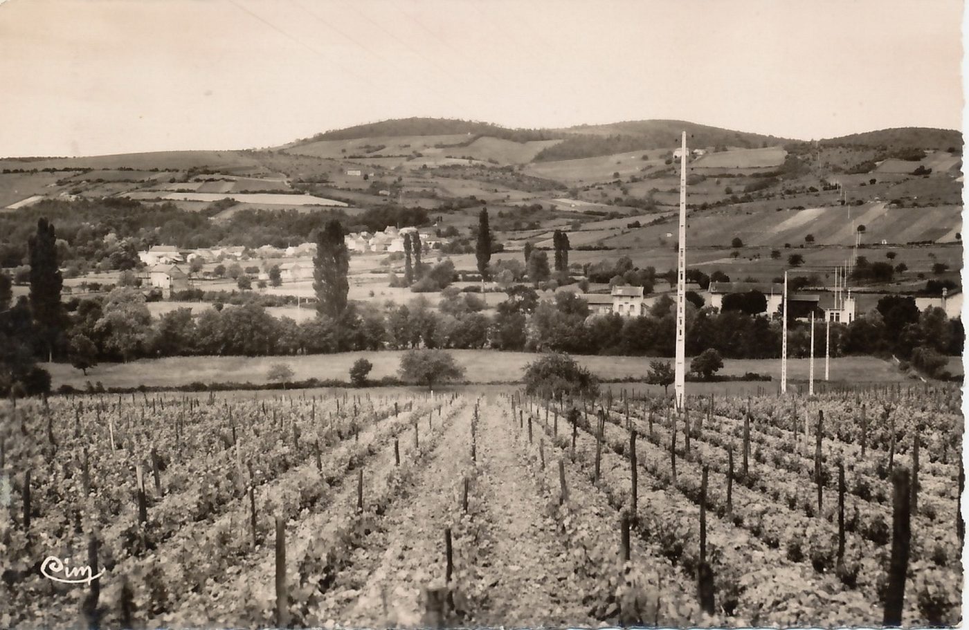 Azé. Les vignobles, le village et montagne d'Aisne.