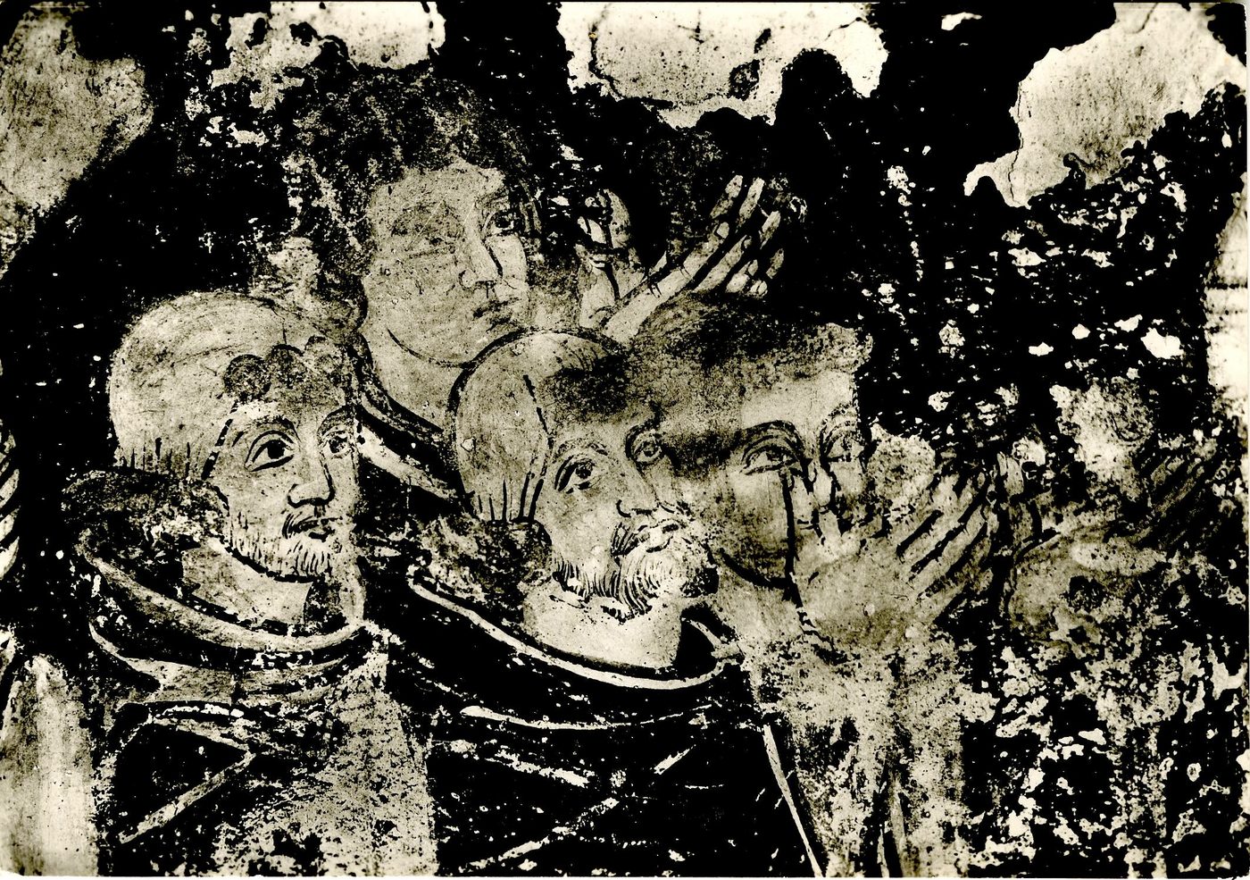 Martailly.- Eglise de Brancion, détail d'une scène de pèlerinage.